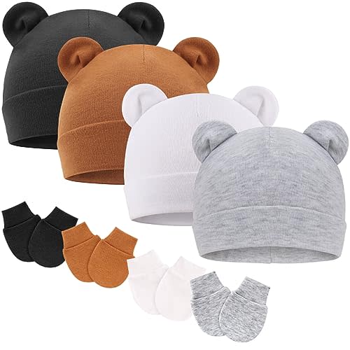 BQUBO Newborn Baby Hats Mittens Set for Boys Girls Hospital Hat Beanie Infant Caps Baby Gloves