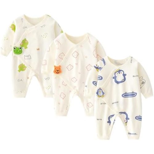 Newborn Baby Romper - Unisex Cotton Bodysuit for Infant Baby Boys Girls 3 Pack Long Sleeve Button Solid Jumpsuits