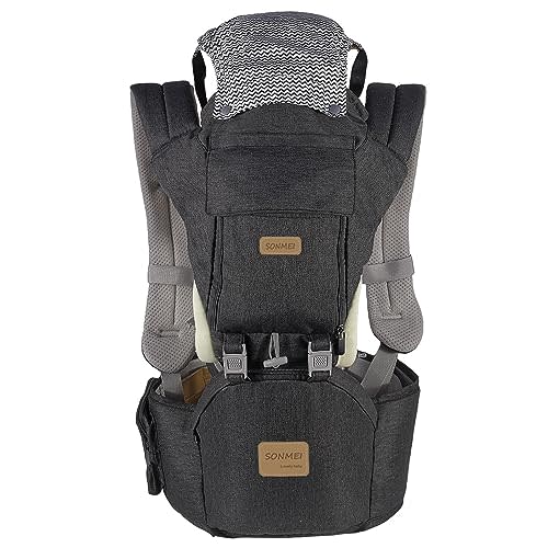 SONMEI Ergonomic Baby Carrier with Hip Seat, 360° Positions, Soft and Breathable, All Seasons, for Newborns and Toddlers, Hiking Shopping Travelling