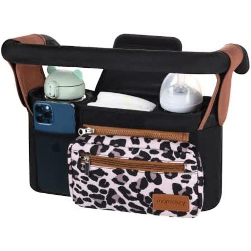 Momcozy Universal Baby Stroller Organizer, 2 Insulated Cup Holder, Detachable Zippered Pocket, Adjustable Shoulder Strap, Large capacity for baby essentials, Compact Design Fits Any Strollers