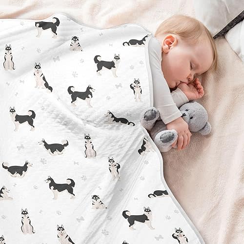 Swaddle Blanket for Cute Dogs Siberian Husky Baby Receiving Blanket Muslin Baby Swaddles Soft Cotton Breathable Nursery Blankets for Unisex Boys and Girls 30x40 Inch