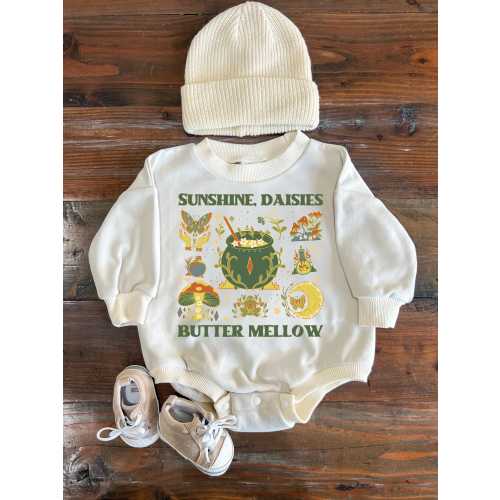 Sunshine Daisies Butter Mellow Magic Fantasy Little Witch Oversized Baby Sweater Bubble Romper