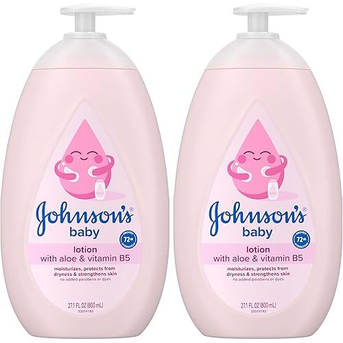 Johnson's Baby Lotion with Coconut Oil, Aloe Vera & Vitamin B5, 72 HR Hydration, Skin Moisturizer, Hypoallergenic, Safe for Newborn, Protects From Dryness & Strengthens Skin, 27.1 fl. oz (Pack of 2)