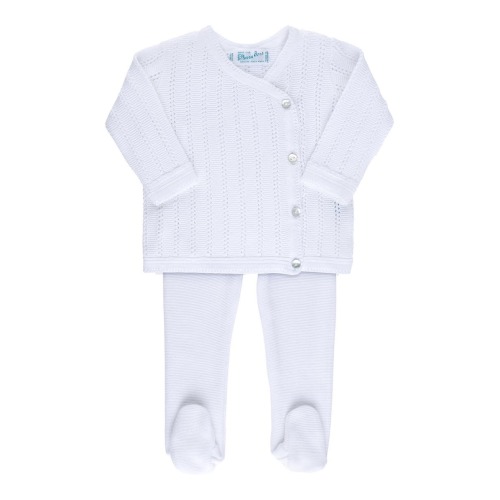 Pointelle Knit Sweater, Footed Pants & Bonnet Set, Newborn