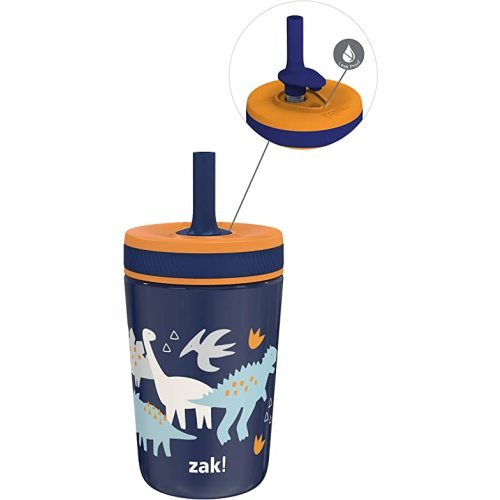 Zak Designs Kelso Toddler Cups For Travel or At Home, 12oz Vacuum Insulated Stainless Steel Sippy Cup With Leak-Proof Design is Perfect For Kids (Zaksaurus)