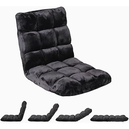 SUPER DEAL 14-Position Folding Floor Chair Gaming Sofa Cushioned Padded Reclining Bed Lounge Couch Seating for Comfy Reading, Reading, Gaming, Relaxing, Watching TV, Black