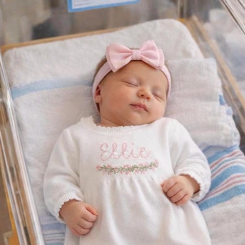 Personalized Going Home Outfit, Newborn 100% Cotton Knit Gown for Hospital Name Announcement