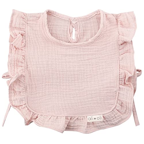 Ali+Oli Snap Baby Bib (Color, Ruffle Edge) - 2-Layer Muslin Bibs, Cloth Bibs, Baby Girl Newborn Essentials for 0-24 Months