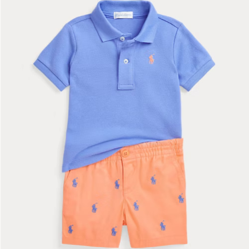 Mesh Polo Shirt & Chino Short Set - 9 Mon