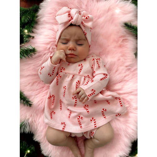 Organic Waffle Simple Dress & Bloomer, Pink Candy Cane