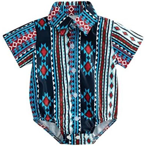 BULINGNA Infant Baby Boy Cowboy Shirt Romper Short Sleeve Button Down One-Piece Jumpsuit Gentleman Western Clothes