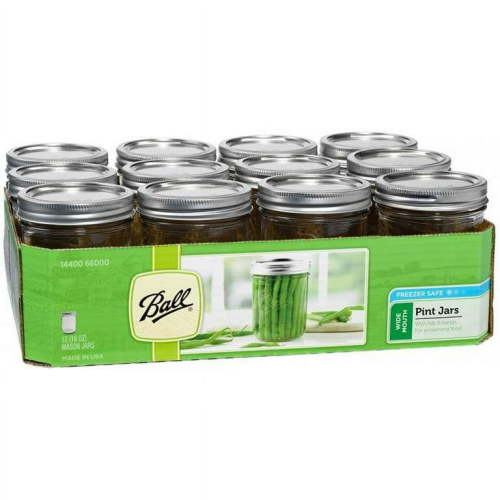Ball, Glass Mason Jars with Lids & Bands, Wide Mouth, Clear, 16 oz, 12 Count