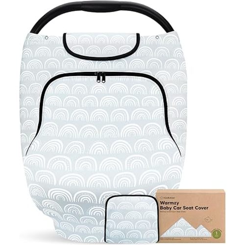 Baby Car Seat Cover for Boys, Girls - Breathable Infant Carseat Canopy for Winter, Rain, Universal Stretchy Fit Nursing Cover for Breastfeeding Newborns, Super Soft, Easy Access Zip Window (Iris)