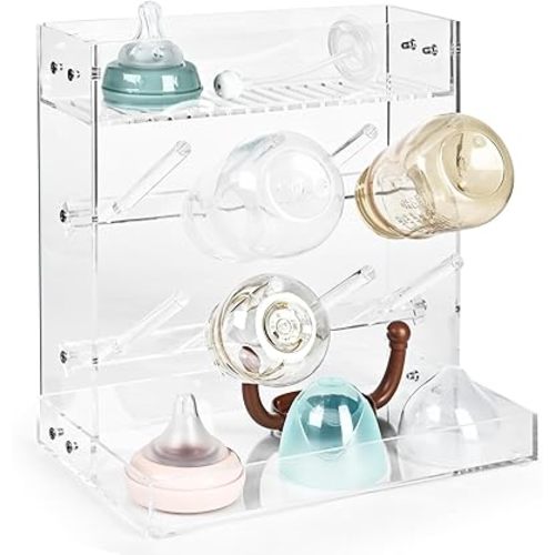 Acrylic Baby Bottle Drying Rack Vertical Bottle Dryer Space Saving for Kitchen Countertop Bottle Dryer Storage Holder for Baby Bottles, Teats, Covers, Cups, Pump Parts