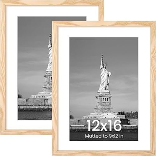 ENJOYBASICS 12x16 Picture Frame, Display Poster 9x12 with Mat or 12 x 16 Without Mat, Wall Gallery Photo Frames, Natural, 2 Pack
