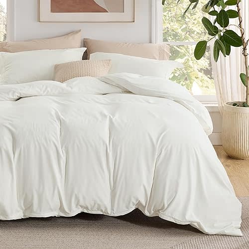Bedsure Duvet Cover with Fitted Sheet King - Deep Pocket, Hotel Luxury Soft Double Brushed Bedding Set with Zipper Closure, 1 Duvet Cover, 1 Fitted Sheet, 2 Pillow Shams, NO Comforter, Ivory White