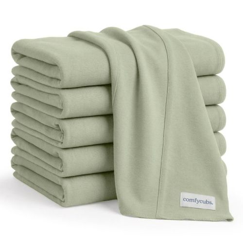 Comfy Cubs Baby Burp Cloths Set Pack of 6 - Large, 6-Layer, Ultra Absorbent Soft 100% Cotton for Infants - Sage