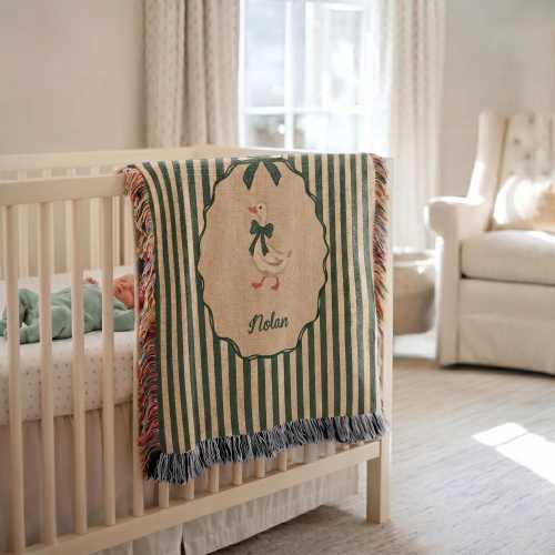 Personalized Goose Woven Baby Blanket, Baby Goose Woven Blanket, Goose Nursery Decor Custom Baby Blanket, Baby Shower Goose, Baby Gift