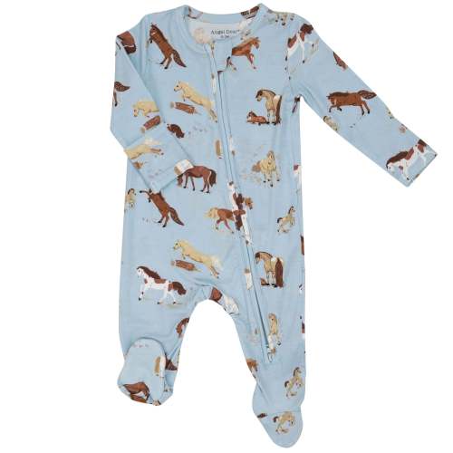 2-Way Zip Footie, Horses Blue