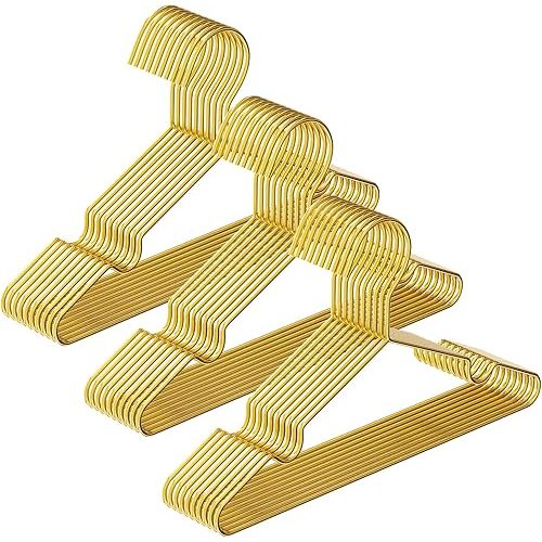 12 Inch Gold Kids Baby Hangers 30 Pack, Strong Metal Toddler Hangers for Closet, Space Saving Children Hangers for Clothes Coats Pants (Gold, 30)