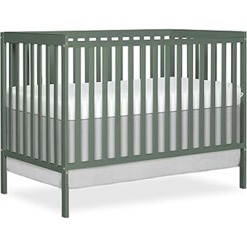 Dream On Me Synergy 5-in-1 Convertible Full-Size Baby Crib with Toddler, Day & Full Bed Conversion in Meadow Green, GreenGuard Gold & JPMA, 3 Mattress Heights, Sustainable Pinewood