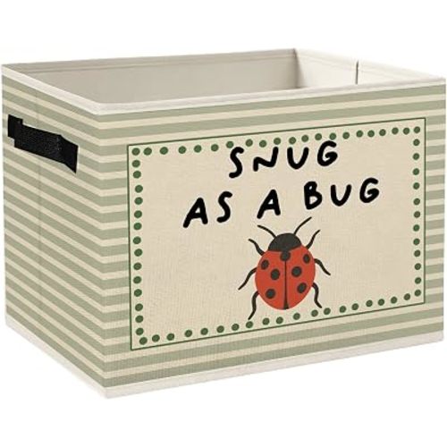 Kids Nursery Storage Bins Box with Handles, Snug as a Bug