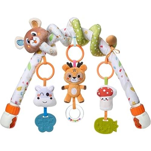 TUMAMA Baby Activity Arch with Bear Spiral Toy, Clips Adjustable and Detachable Sensory Stimulating Hanging Toys Baby Toys 0-3 3-6 Months, Newborn Strollers Bassinets Crib Carseat Toy
