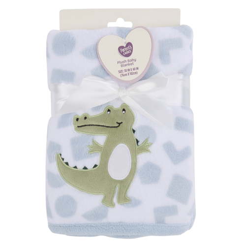 Parents Choice Appliqued Gator Soft Baby Blanket, Blue and White, Infant Boy