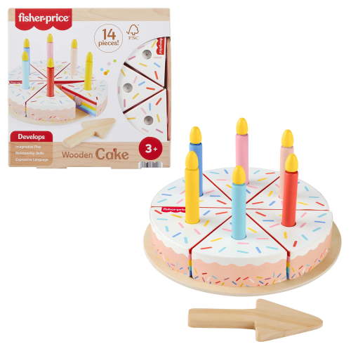 Fisher-Price Wooden Cake, Pretend Food Decorating Set for Preschool Kids, 14 Wood Pieces