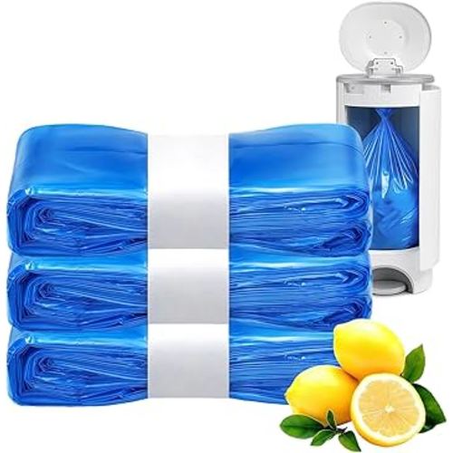 Compatible with Diaper Genie Pails Diaper Pail Refills | 3 Pack Lemon Scent Continuous Long-Roll Liner Refills | Leak-Resistant Odor-Control Disposal Bags for Baby | Easy Cut & Tie Design