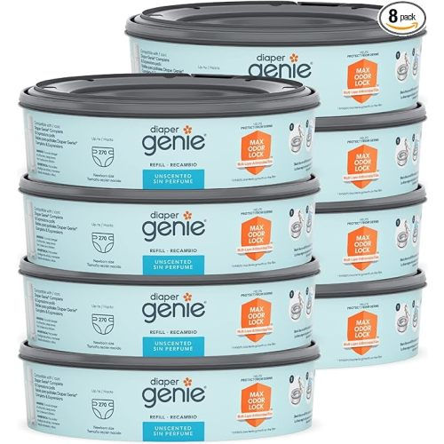 Diaper Genie Bags Refills 270 Count (Pack of 8) with Max Odor Lock | Holds Up to 2160 Newborn Diapers