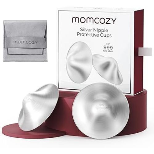 Momcozy 999 Silver Nursing Cups, Hole-Free Design, 999 Silver Nipple Shields, Breastfeeding Essentials, Silver Nipple Shields for Breastfeeding Newborns, Metal Nipple Shields, Regular Size