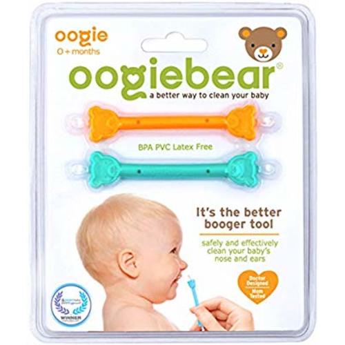 oogiebear - The Safe Baby Nasal Booger and Ear Cleaner - Baby Shower Gift and Registry Essential Snot Removal Tool - Two Pack - Orange and Seafoam - 2 Count