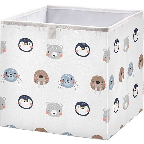 Storage Basket Cute Arctic Animals Foldable 11 x 11 x 11 in Cube Storage Bin Home Decor Organizer Storage Baskets Box for Toys, Books, Shelves, Closet, Laundry, Nursery