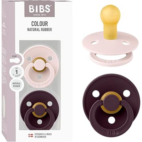 Bibs Pacifiers Color Collection, Set of 2 BPA-Free Latex Pacifiers Made in Europe, Round Nipple Baby Pacifier.