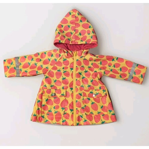 Marimekko 12 Months Raincoat Strawberry Lined Jacket Yellow Pink Waterproof