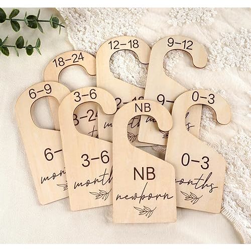 HOUISM Beautiful Baby Closet Dividers for Clothes Organizer - Wooden Double-Sided Gender Neutral Size Dividers from Newborn to 24M for Nursery Decor & Organization Baby Party Gift Set