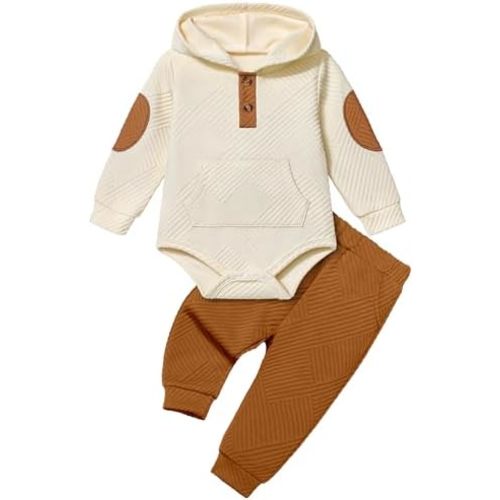 Fommy Baby Boy Clothes Colorblocked Long Sleeve Hoodie + Long Pants 2PCS Fall Winter Outfits Set