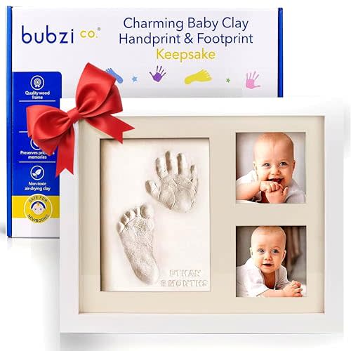 Bubzi Co Baby Footprint Kit, Baby Foot and Hand Print Kit, Baby Keepsake Frame, Nursery Pictures Frames, Hand Print Mold Kit, New Mom Gifts, Baby Newborn Essentials Must Haves, Baby Shower Gifts
