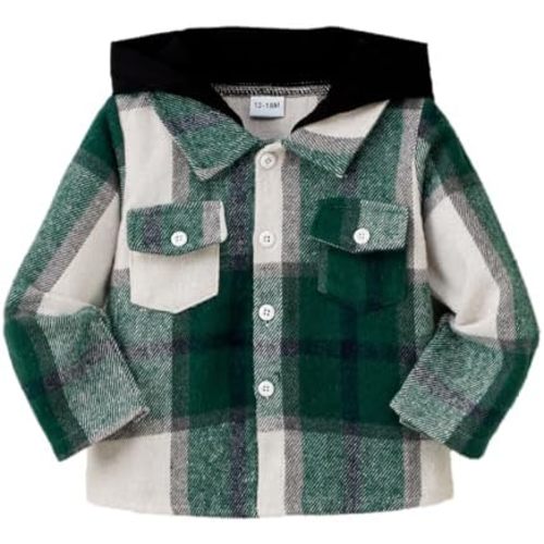 Baby Toddler Boys Long Sleeve Shirt Flannel Buffalo Plaid Shirts Button Down Jacket Top Outfit Fall Winter Clothes