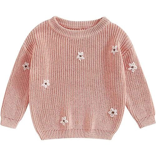 Infant Toddler Baby Girl Knit Sweater Long Sleeve Floral Embroidery Pullover Sweatshirt Warm Fall Winter Clothes