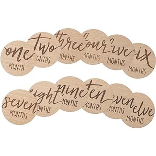 Kate & Milo Baby Monthly Milestone Marker Discs - Classic Cursive Script Wooden Discs with Reversible Photo Props for Baby Announcement and Milestones, Gender-Neutral Gift for Newborn Boy and Girl