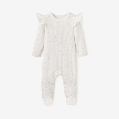 3-6 Months White Floral Organic Cotton Pointelle Baby Jumpsuit WHITE / 0-3M