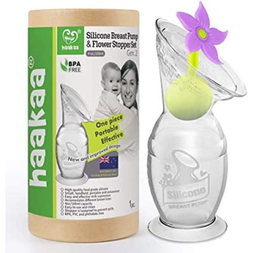 haakaa Manual Breast Pump with Suction Bottom and Purple Stopper (4oz/100ml)