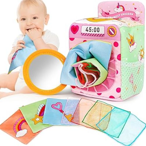 Baby Tissue Box Toy Soft Crinkle Sensory Toy for Infants Early Learning, Baby Boys Girls Shower Gifts for Kids 6 9 12 18 Months Old, with Crinkle Paper & Fabric Tissues, Stimulating Mirror