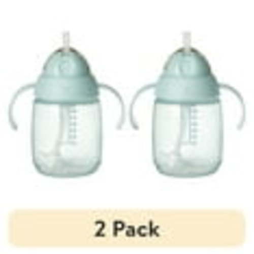 (2 pack) Tommee Tippee Weighted Straw Cup, 10oz, 6 Months+, Easy Transition Toddler Cup, Silicone Weighted Straw and Easy-hold Handles, Mint, 1 Count
