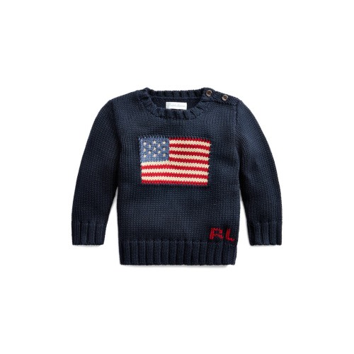 American Flag Cotton Crewneck Sweater, 24M