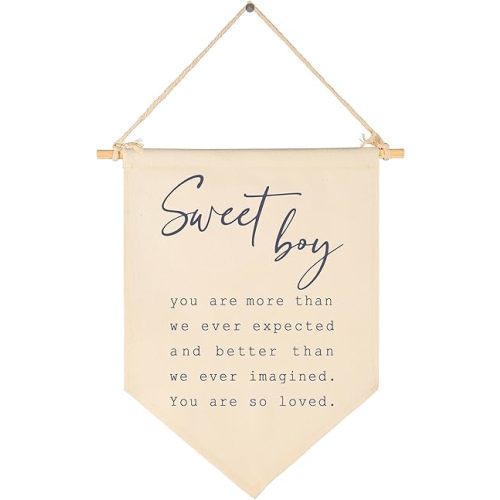 Sweet Boy-Baby Banner Gift Shower-Flag Decor Gifts for Boys Baby Newborn Kids-Banner Wall Sign Gifts for Nursery Baby Room Playroom Bedroom Front Door