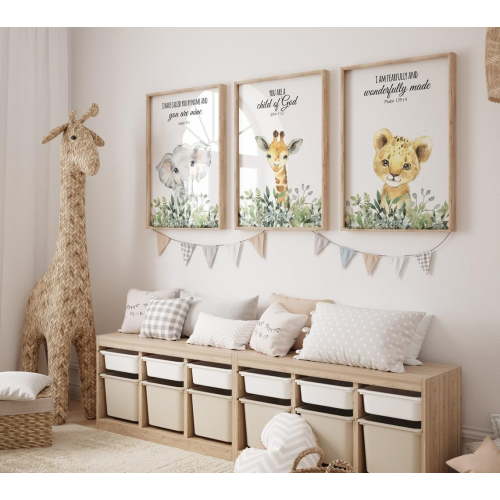 Bible Verse Canvas Painting 3 Pieces You Are Child Of God Poster Safari Animal Prints Wall Pictures Home Nursery Decoration with Wooden Inner Frame