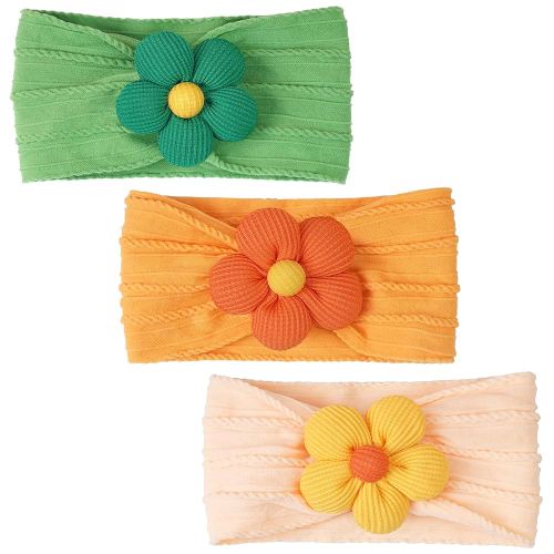CÉLLOT Baby Flower Headbands Baby Girls Nylon Headbands Baby Essentials Stretchy Hairbands Handmade Hair Accessories for Newborn Infant Toddlers Kids (Salmon+Yellow+Green)